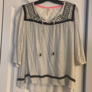 Black and White Peasant Top